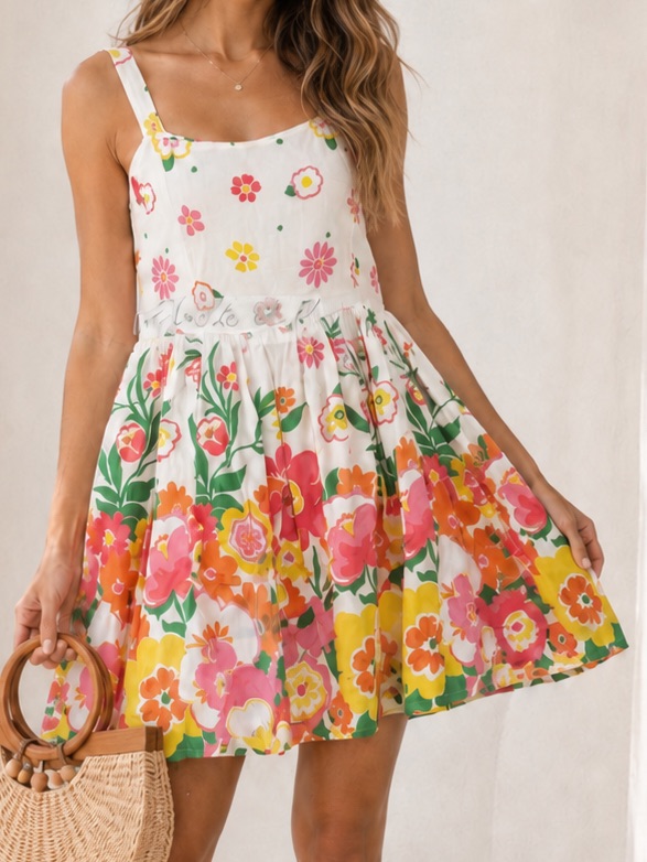 Mister Zimi Sophie White Meadow Floral Fit & Flare Dress Size 8 Nwt — image 3 of 8